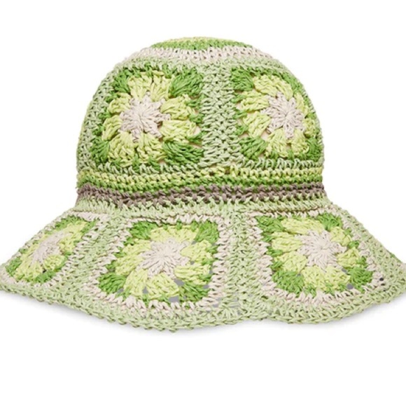 Steve Madden Green Crocheted Paper Yarn Scalloped Brim Bucket Hat OS - Picture 11 of 12